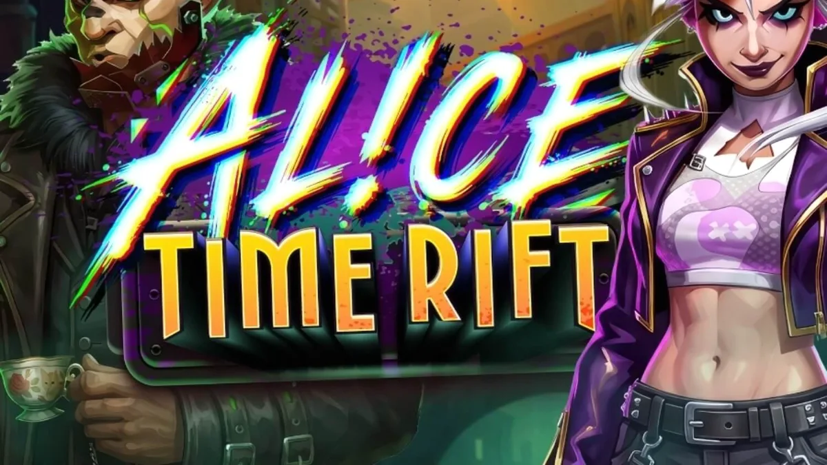 Cena de jogo do slot Alice: Time Rift com estética steampunk